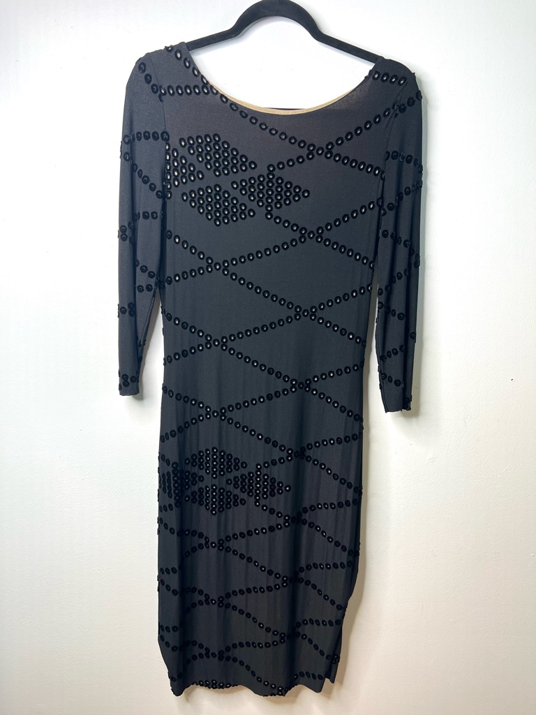 Kay Unger Black Bodycon Midi Dress Long Sleeves Sz 10 Euc